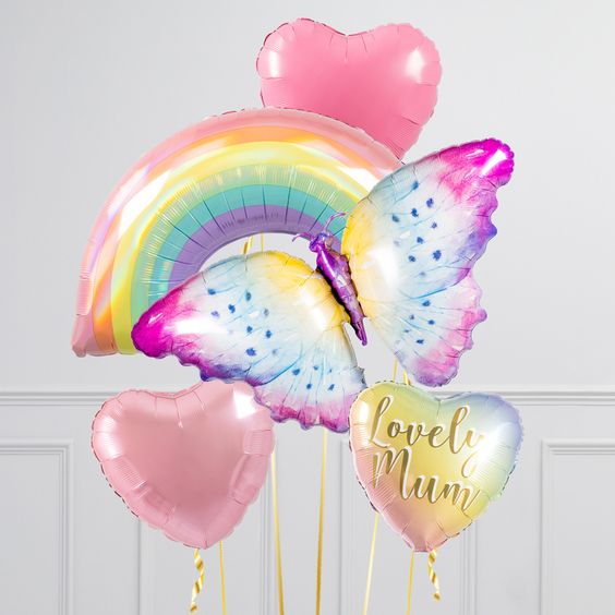 Rainbow And Butterfly Lovely Mum Balloon Bouquet