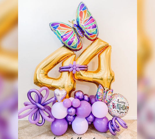 44th Birthday Butterfly Theme Cluster Balloon Bouquet