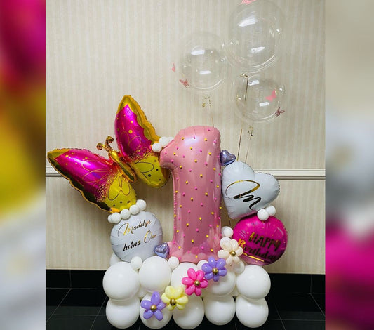 1st Birthday Butterfly Theme Heart And Bubble Cluster Balloon Bouquet