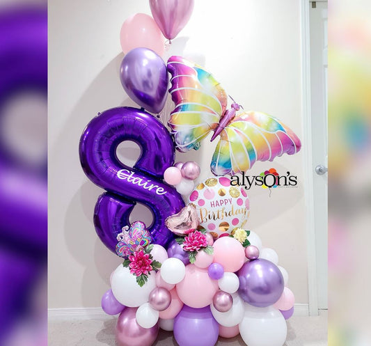 8th Birthday HBD Butterfly Theme Cluster Balloon Bouquet