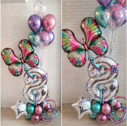 8th Birthday Butterfly Theme Cluster Balloon Bouquet