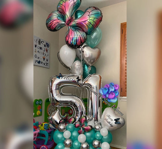 51st Birthday Butterfly Theme Cluster Balloon Bouquet