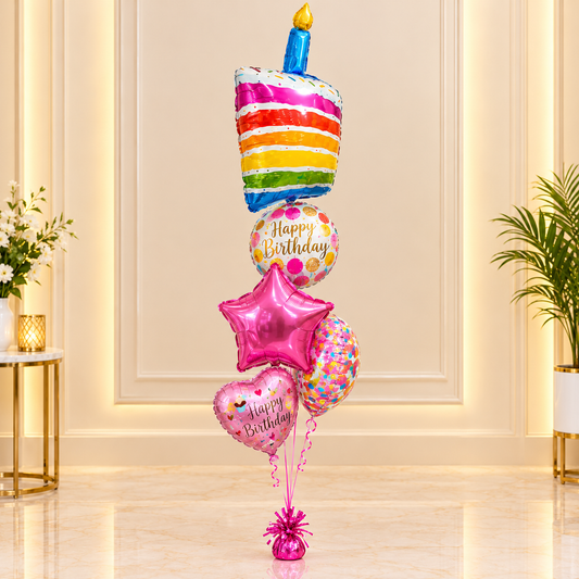 Happy Birthday Cake Balloons Bouquet