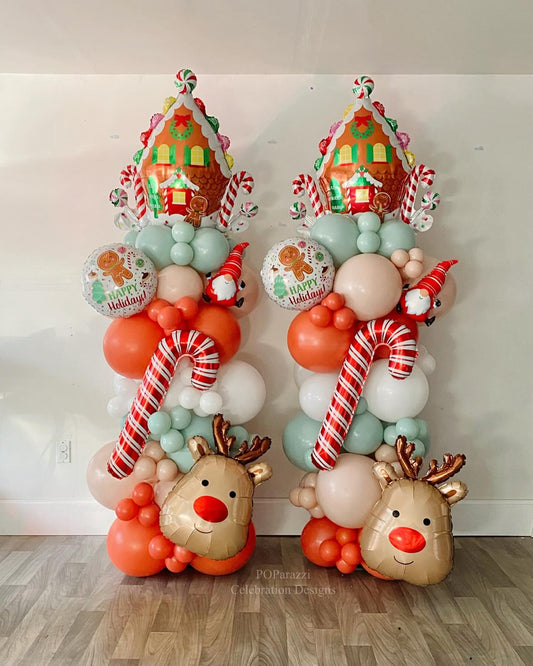 Ginger Bread House And Candy Cane Christmas Theme Cluster Balloon Bouquet