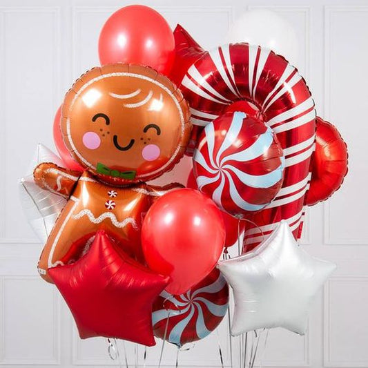 Christmas Theme Gingerbread And Candy Cane Balloon Bouquet
