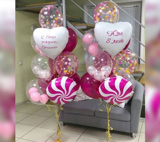 Christmas Theme Confetti And Swirl Candy Balloon Bouquet