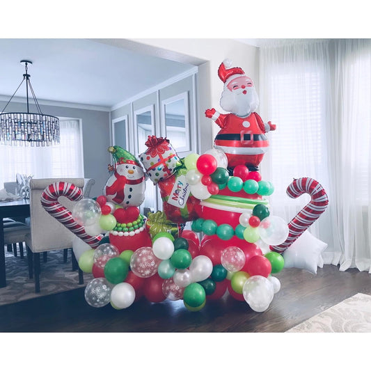 Christmas Theme Santa And Snowman Cluster Balloon Bouquet