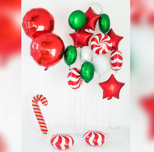 Christmas Theme Candy Swirl And Candy Cane Balloon Bouquet
