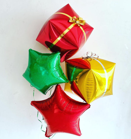 Christmas Red Green Cubez And Star Balloon Bouquet