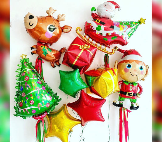 Christmas Theme Starry , Elf , Tree And Dear Balloon Bouquet