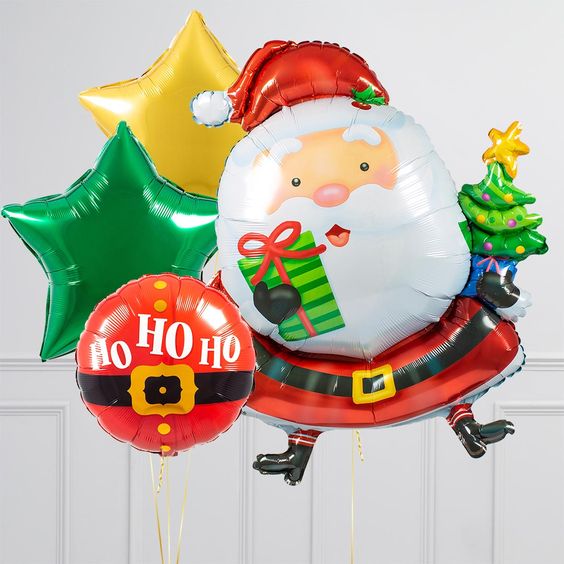 Christmas Theme Santa And Ho Ho Balloon Bouquet