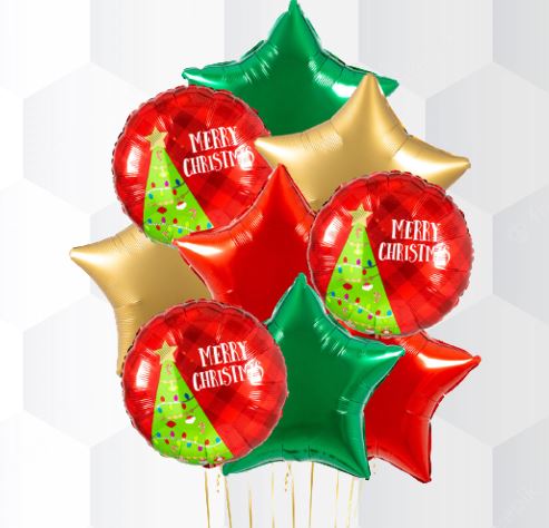 Christmas Tree Round Foil Balloon Bouquet