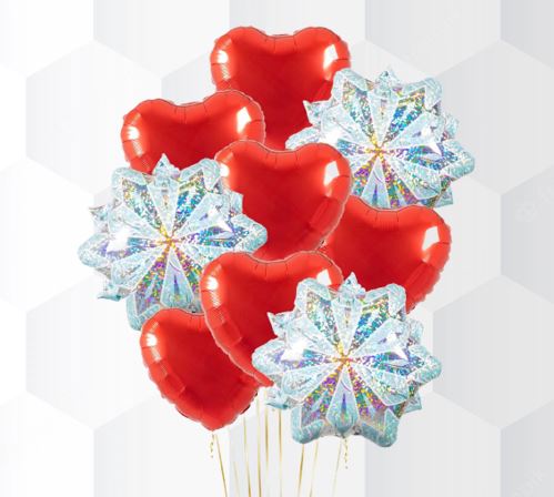 Snowflake & Red Heart Balloon Bouquet