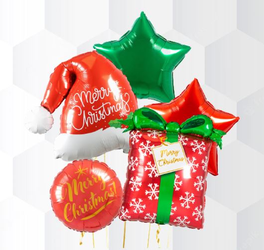 Christmas Hat & Present Balloon Bouquet