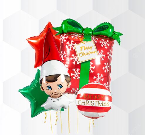 Christmas Present & Elf Balloon Bouquet