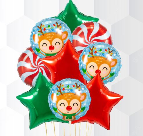 Christmas Candy Swirl & Deer Balloon Bouquet