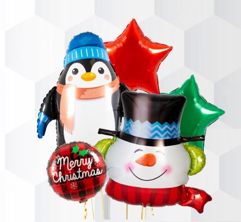 Christmas Penguine & Snowman Head Balloon Bouquet