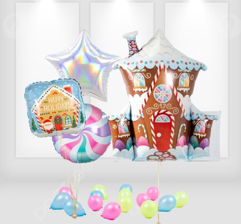 GingerBread House & Candy Swirl Balloon Bouquet