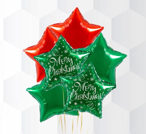 Christmas Green Red Star Balloon Bouquet