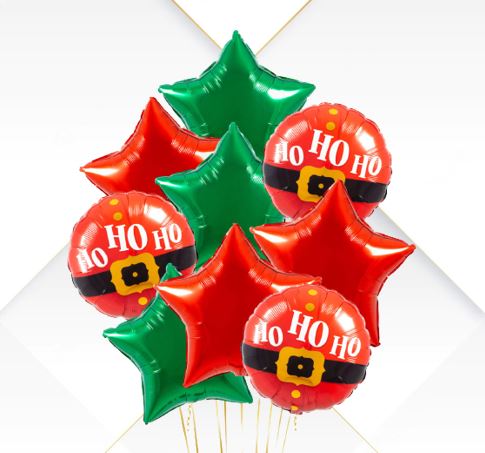 "Ho Ho " Green &  Red Star Balloon Bouquet