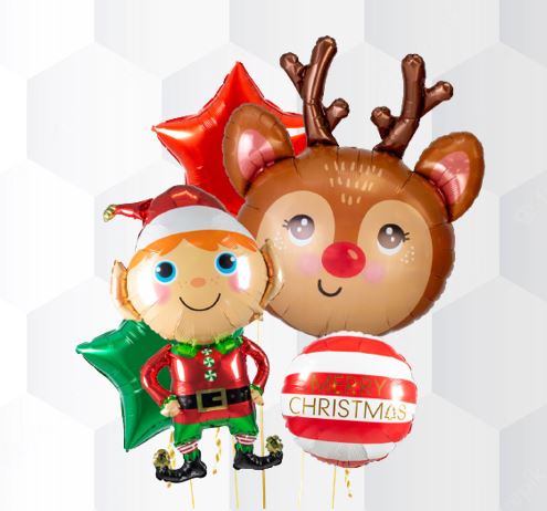 Christmas Elf & Deer Balloon Bouquet