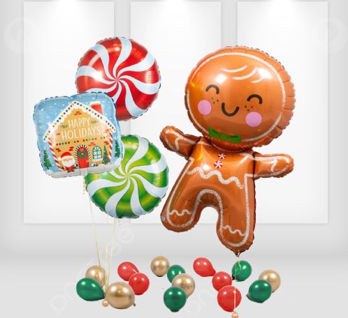Christmas GingerBread Man & CandySwirls Balloon Bouquet