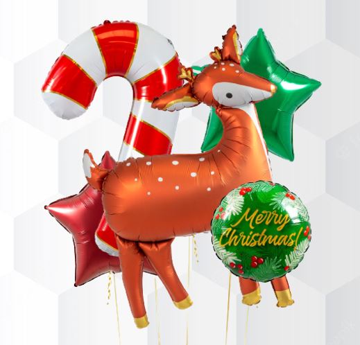 Christmas Santa Deer & Candy Cane Balloon Bouquet