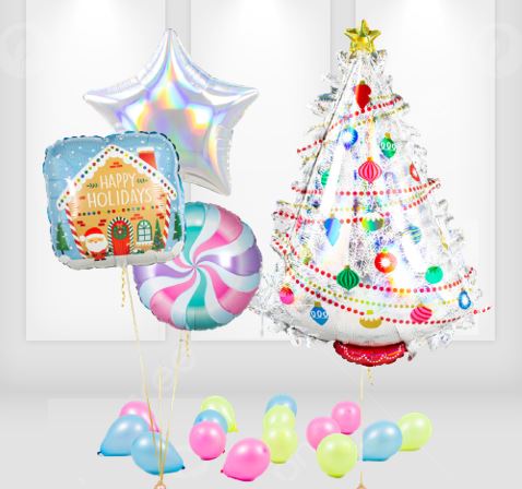 Christmas Tree & Candy Swirls Balloon Bouquet