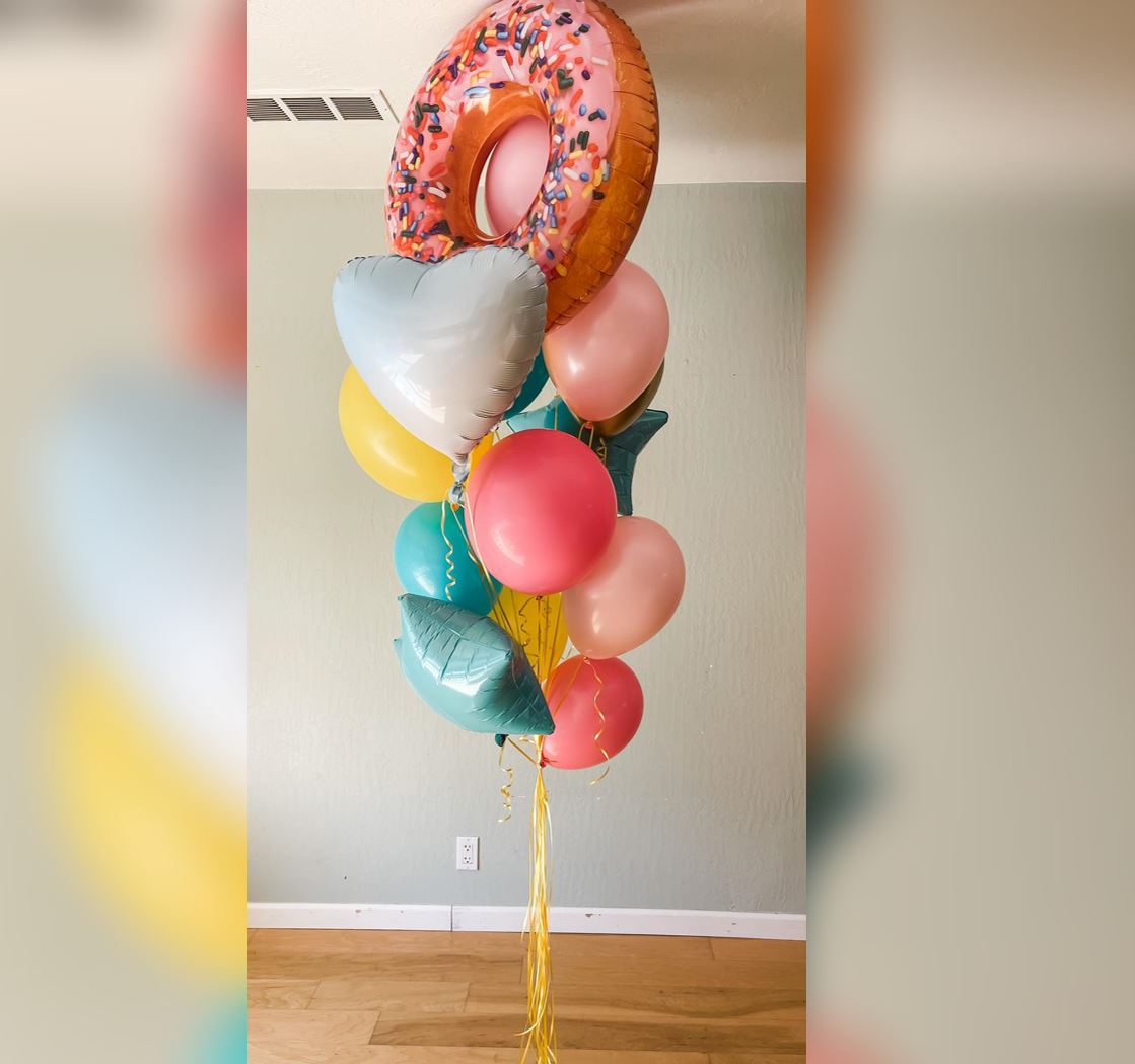 Donut Theme Heart & Star Balloon Bunch