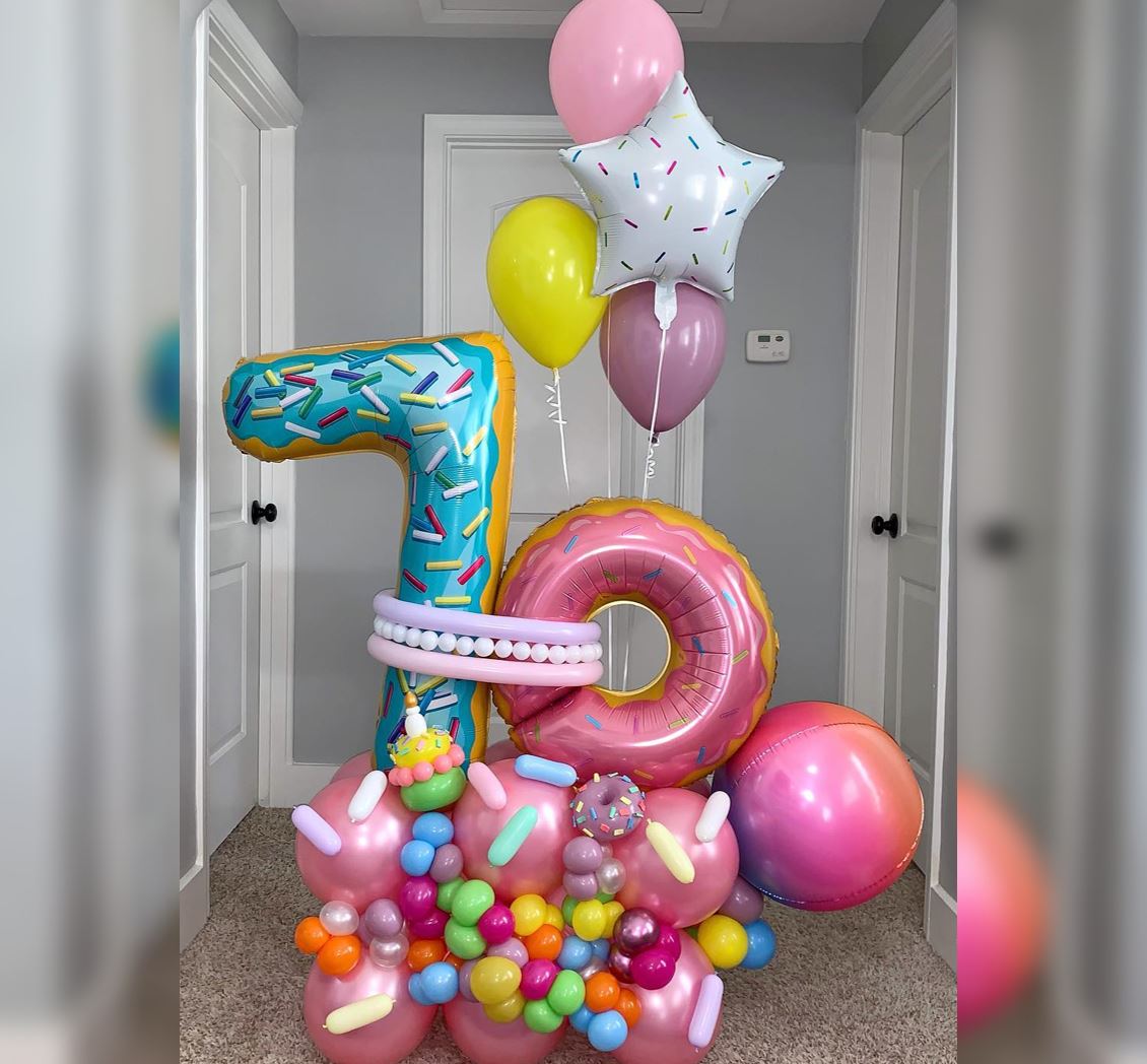 7th Birthday Donut And Candy Theme Cluster Balloon Bouquet