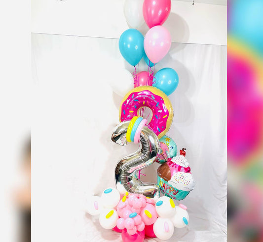 2nd Birthday HBD Cake And Donut Balloon Bouquet