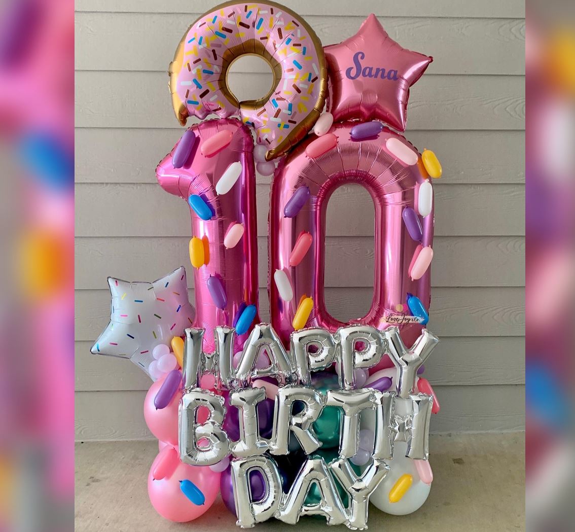 10th Birthday Donut & Star Cluster Balloon Bouquet