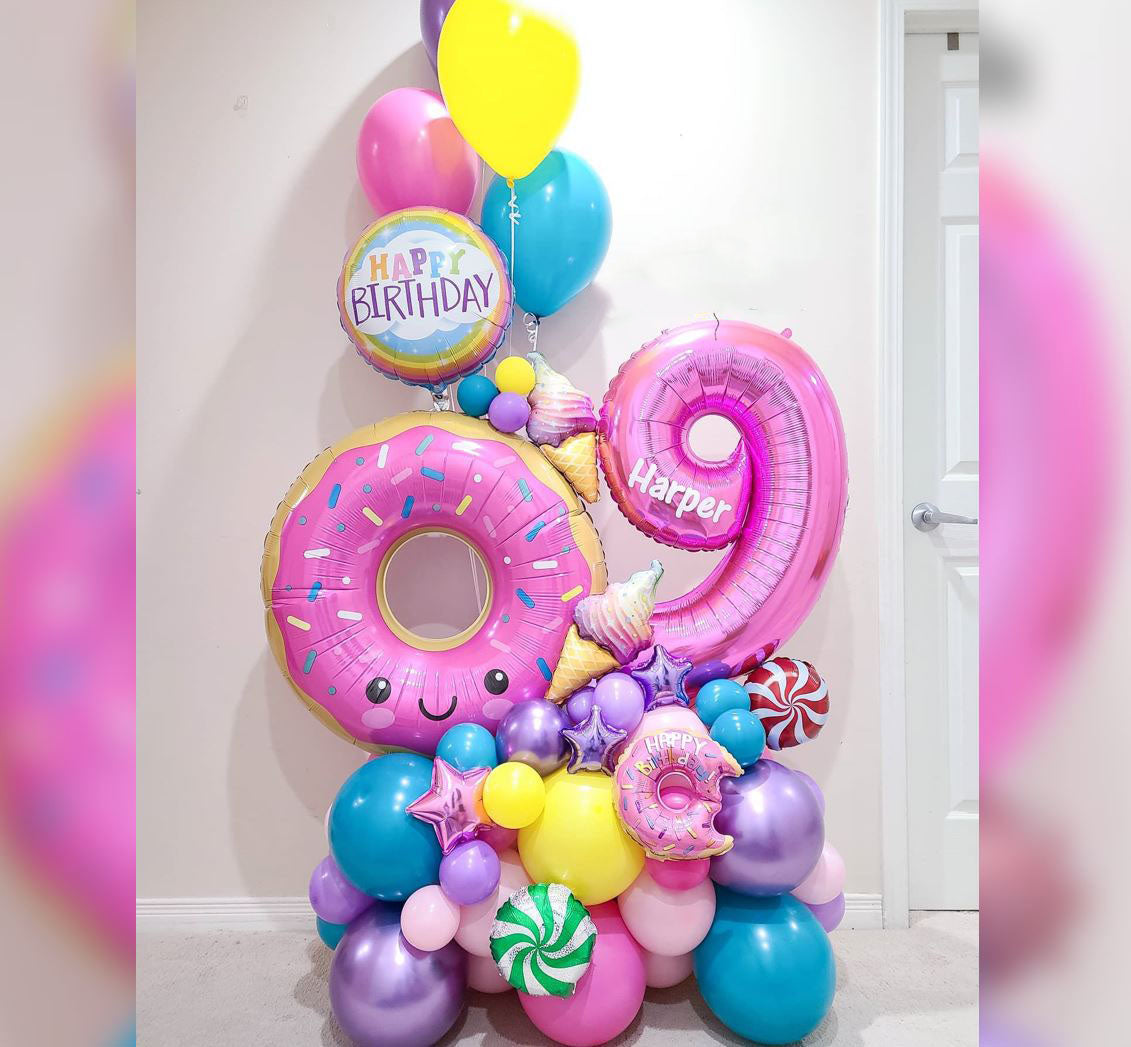 9th Birthday Candy Theme Donut Balloon Bouquet