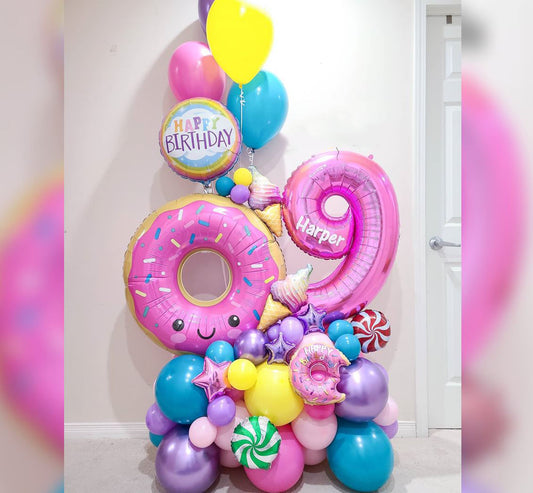9th Birthday Candy Theme Donut Balloon Bouquet