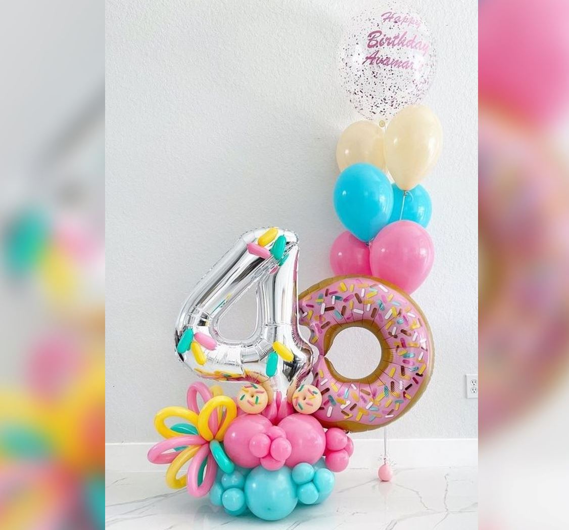 4th Birthday Glitter And Donut Balloon Bouquet