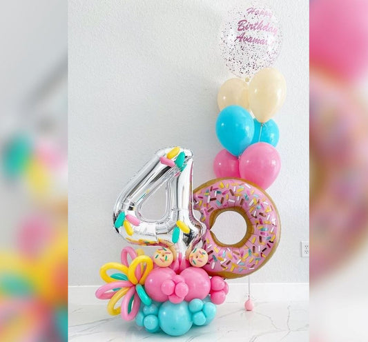 4th Birthday Glitter And Donut Balloon Bouquet