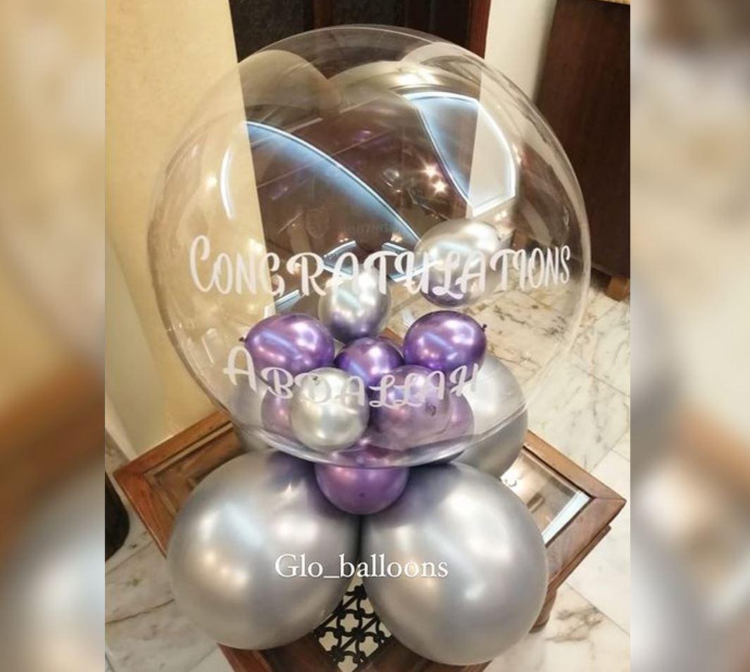 Personalized Bubble And Silver Chrome Balloon Bouquet
