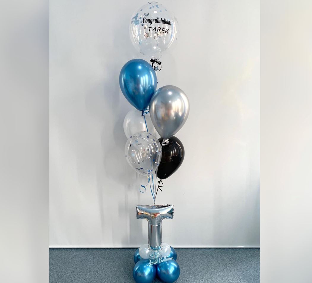 Congratulation Theme Chrome And Confetti Balloon Bouquet