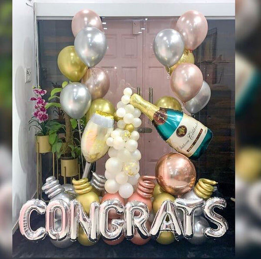 Congrats Bubbly Wine Bottle And Glass Balloon Bouquet