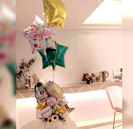 Congrats Bubbly Wine Bottle & Glass Balloon Bouquet