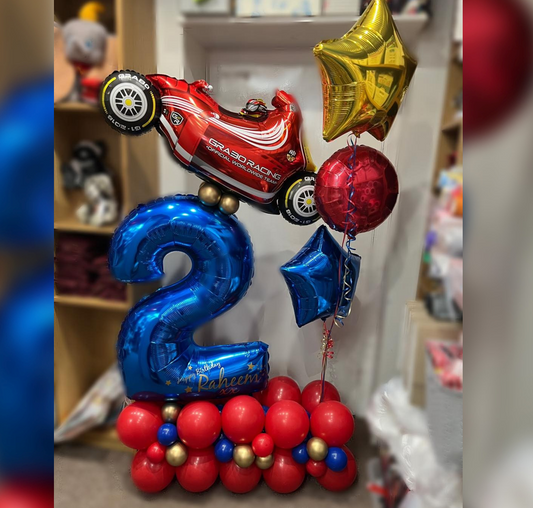 2nd Number Racing Car Theme Balloon Bouquet