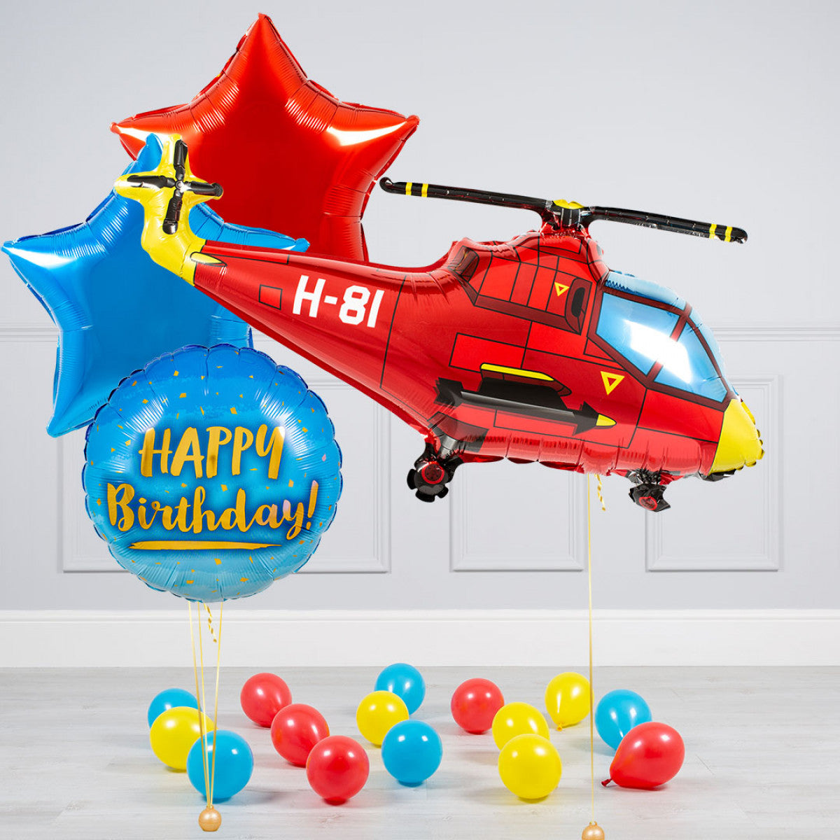 Happy Birthday Helicopter Theme Balloon Bouquet