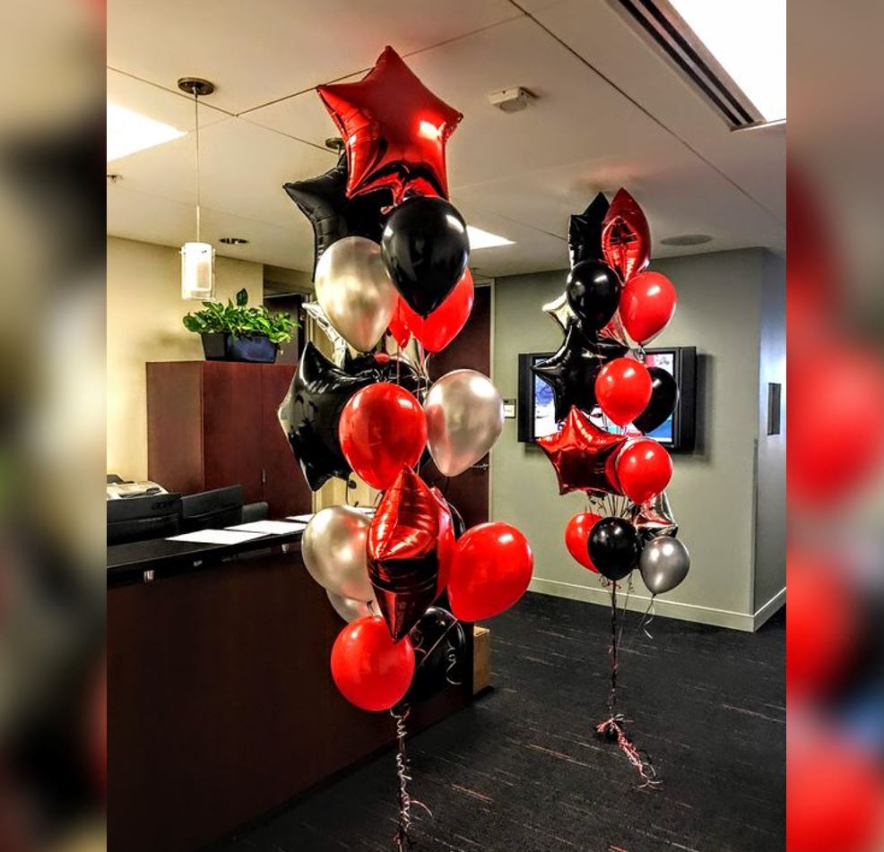Casino Theme Red And Black Star Foil Balloon Bouquet