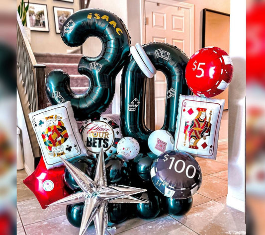 30th Birthday Casino Theme Cluster Balloon Bouquet
