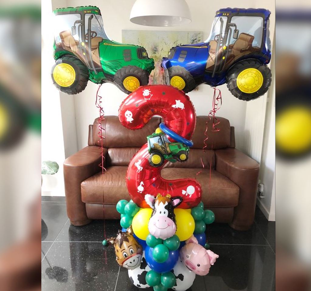 2nd Birthday ConstructionTruck And Farm Animal Balloon Bouquet