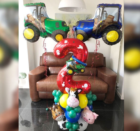 2nd Birthday ConstructionTruck And Farm Animal Balloon Bouquet