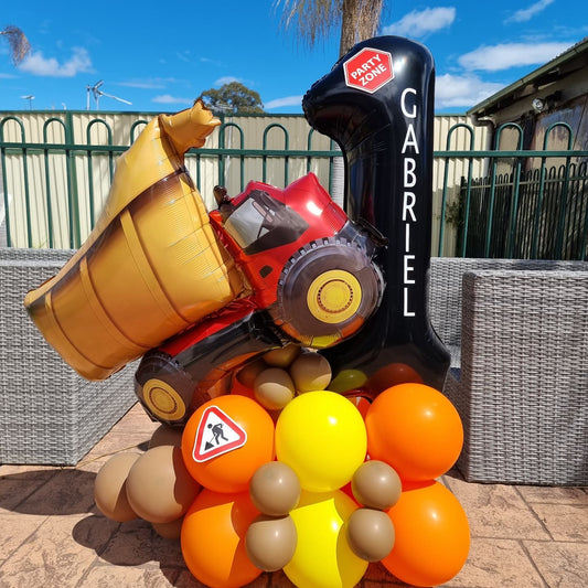Construction Truck 1st Birthday Cluster Balloon Bouquet