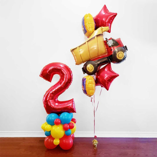 2nd Birthday Dump Truck Balloon Bouquet