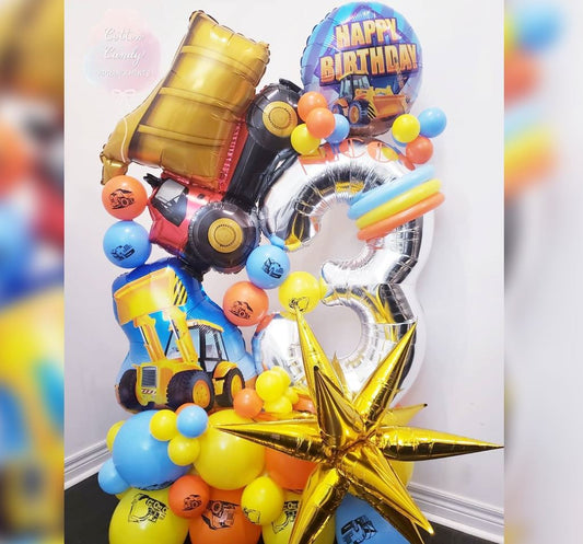 HBD Construction Zone Truck Cluster Balloon Bouquet