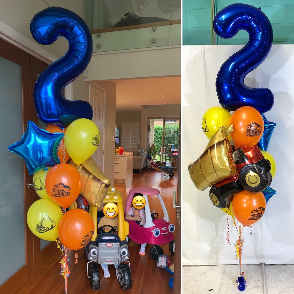 2nd Birthday Construction Loader Balloon Bunch
